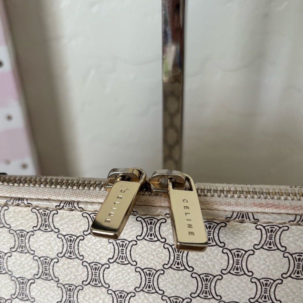 Celine Coated Canvas Macadam Dome Bag Cream and Dark Brown Bag with Gold Accents - Picture 4 of 14